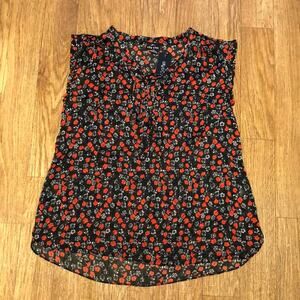 City Chic Black Red White Neck Bow Poppy Sheer Sleeveless Blouse Size XS